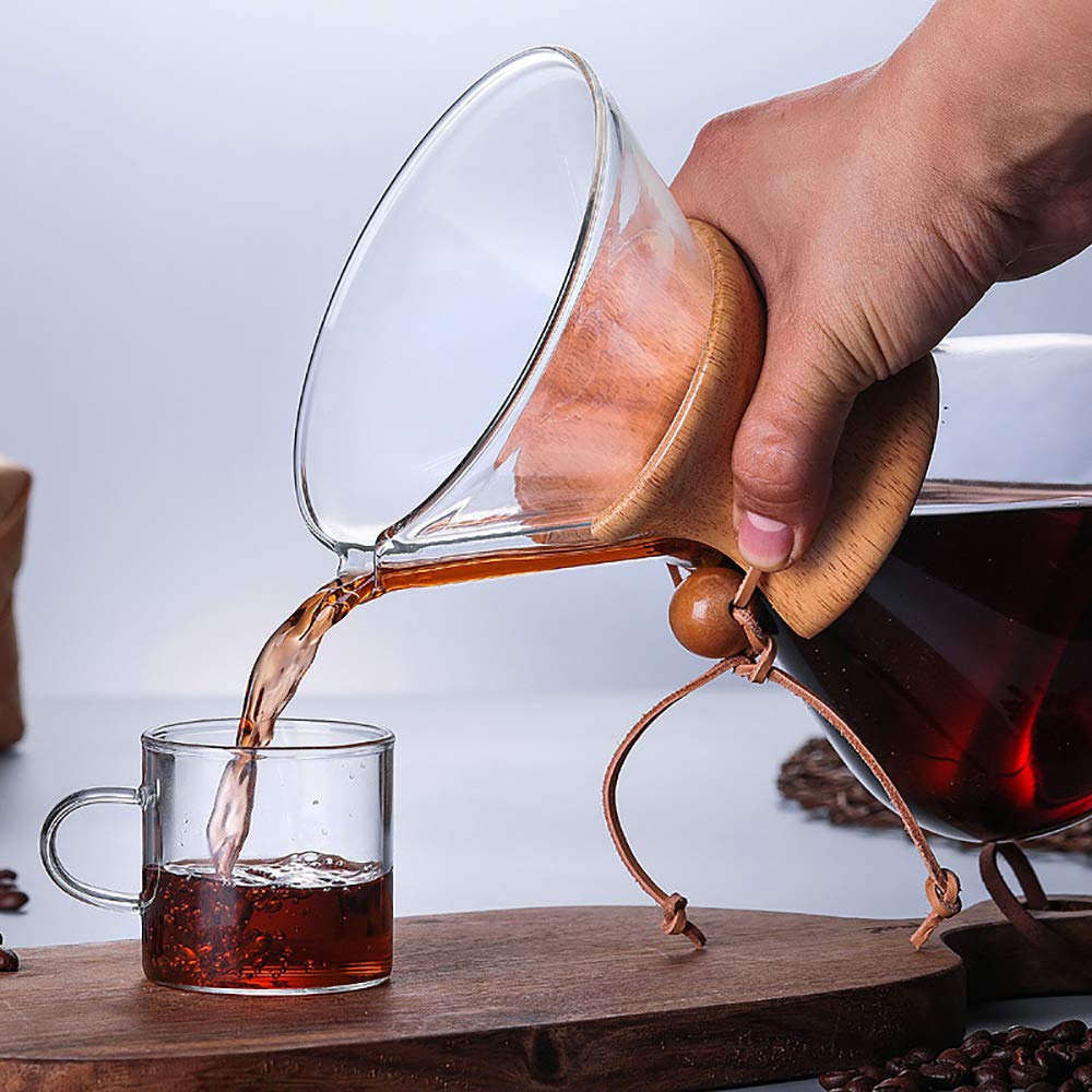 - QLESHINING Wood Neck Pour Over Coffee Maker | Permanent Filter and Coaster Pad -