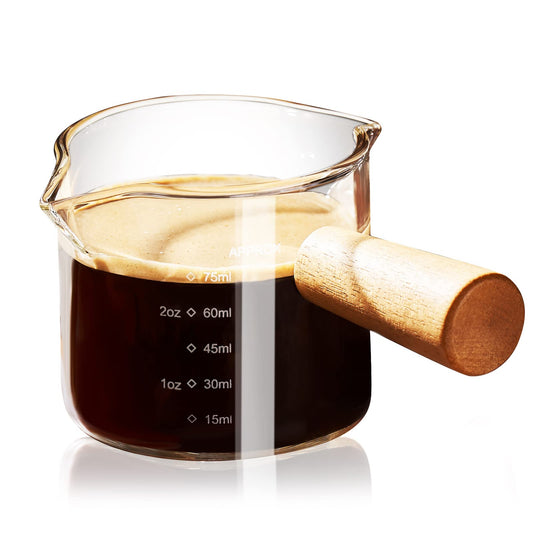 - PARACITY Espresso Cups with Wood Handle | Double Spout Glass Measuring Cup with Dual Scale -