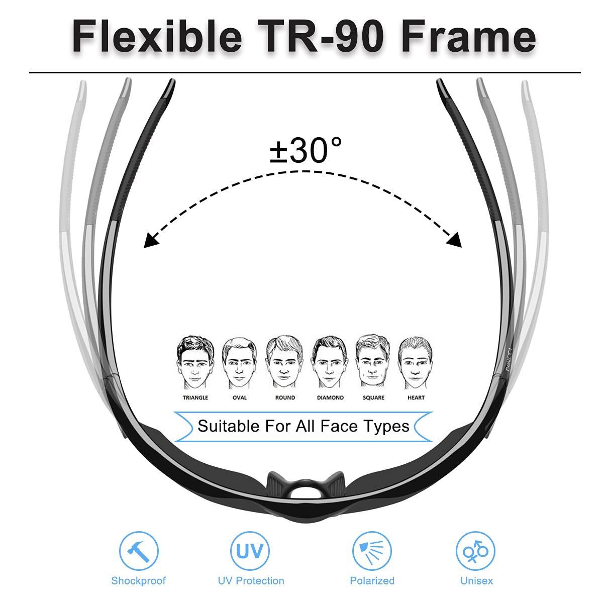 BONDDI Sunglasses Men - Polarized Sports Sun Glasses Ultra Light Unbreakable Frame Eyewear UV400 Protection for Man Women