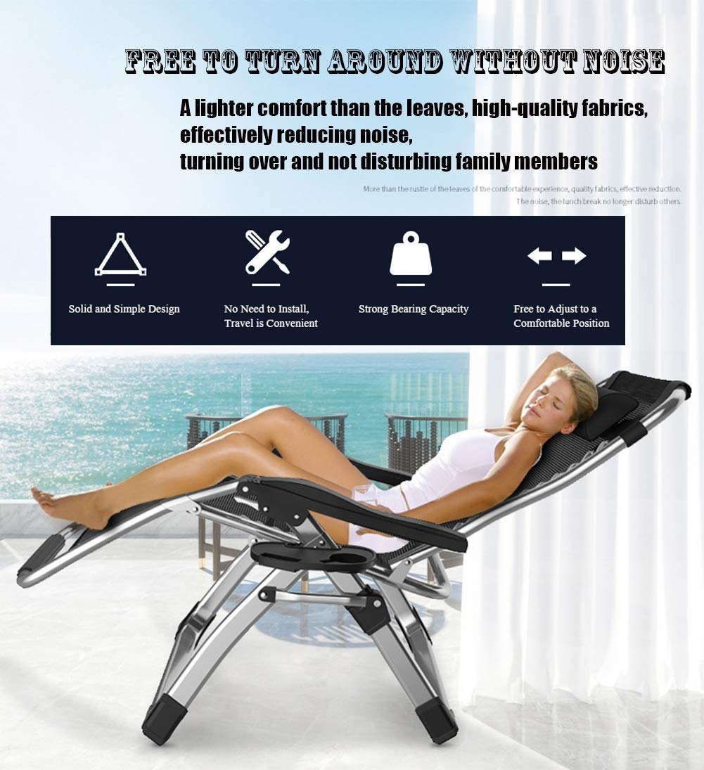 CHAIRQEW Patio Lawn Chairs Reclining for Heavy People Zero Gravity Outdoor Garden Beach Deck Sun Lounger Support200kg (Color : Silver)