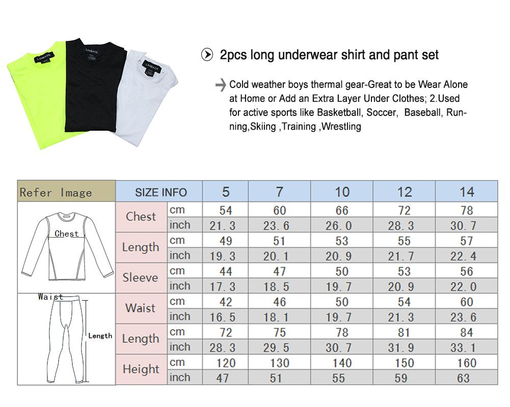 - LANBAOSI Kids Boys Ski Base Layer Set | Thermal Underwear Set | Long Sleeve Top and Leggings -