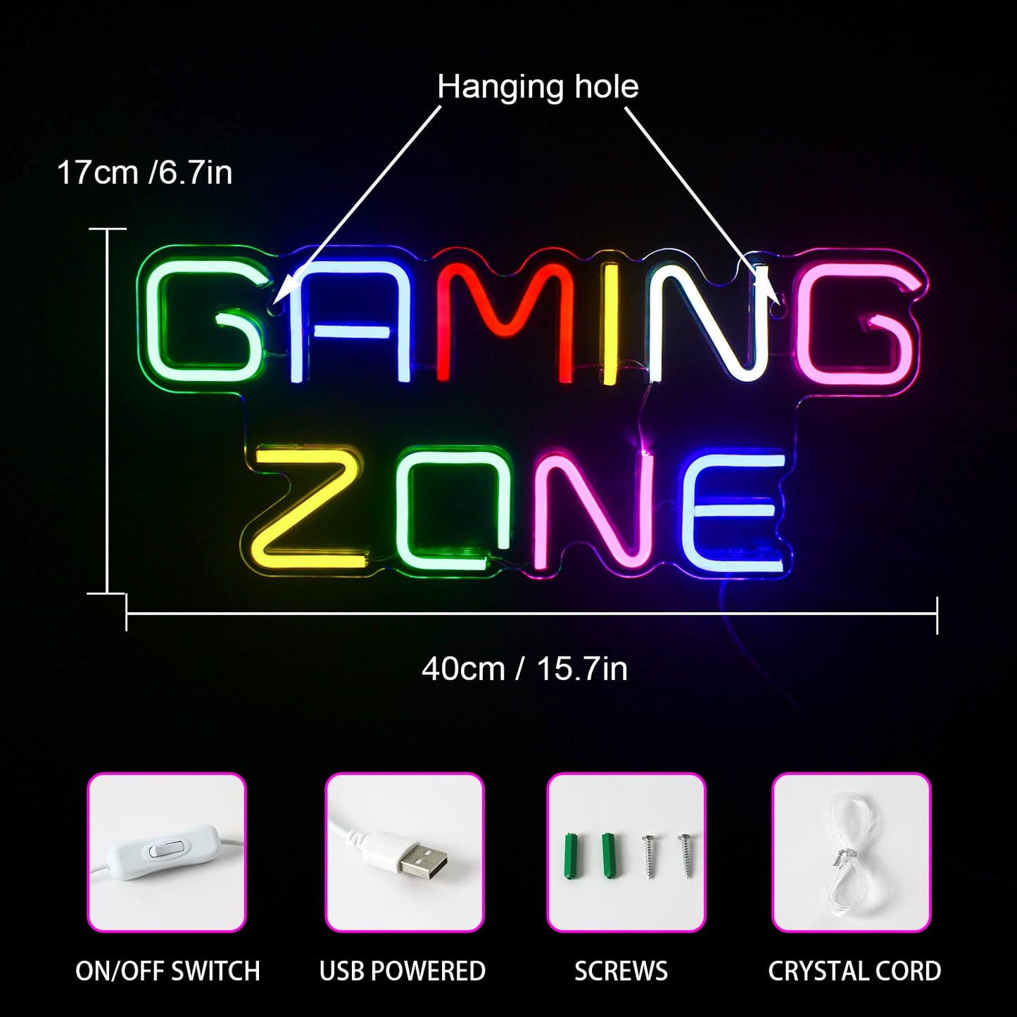 - ineonlife Gaming Zone | Neon Sign | Colorful LED Gaming Neon Light -
