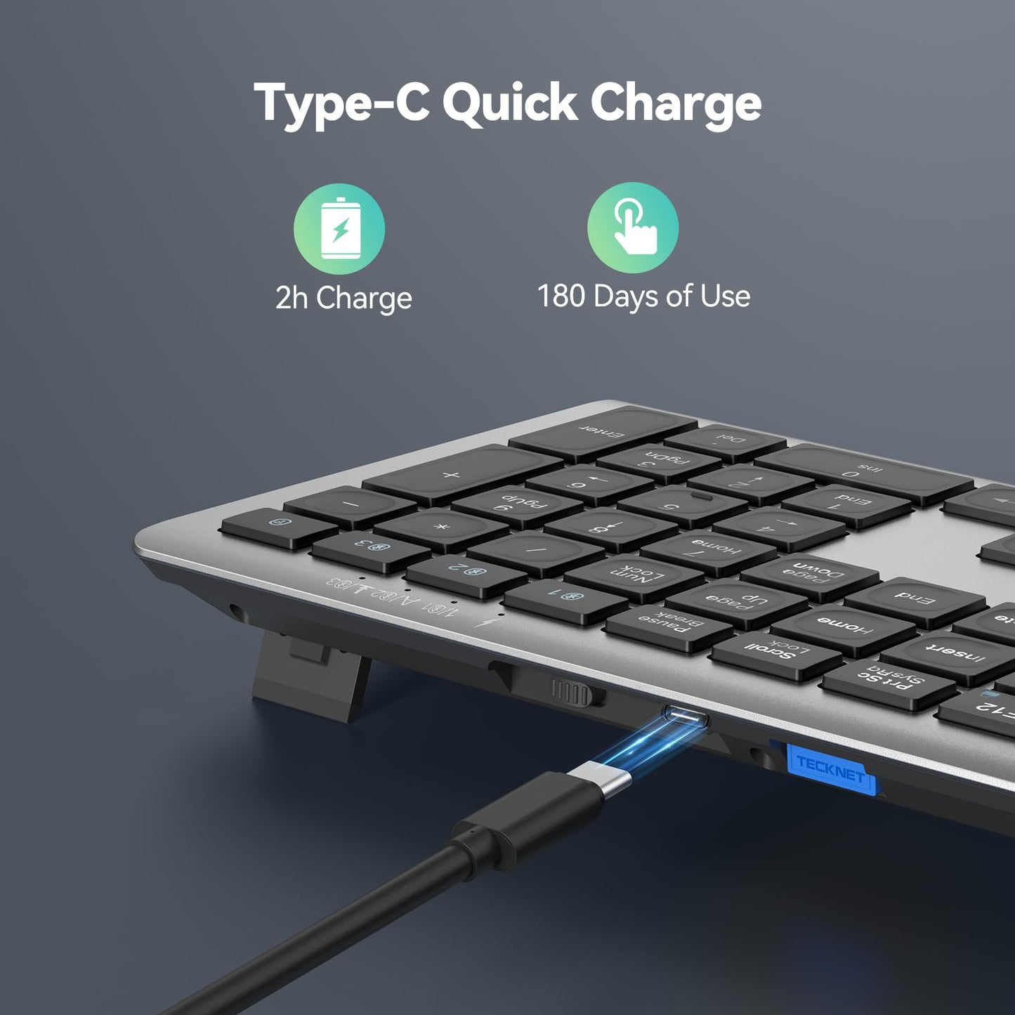 - TECKNET Wireless Keyboard | Rechargeable 2.4GHz | USB Bluetooth Keyboard -
