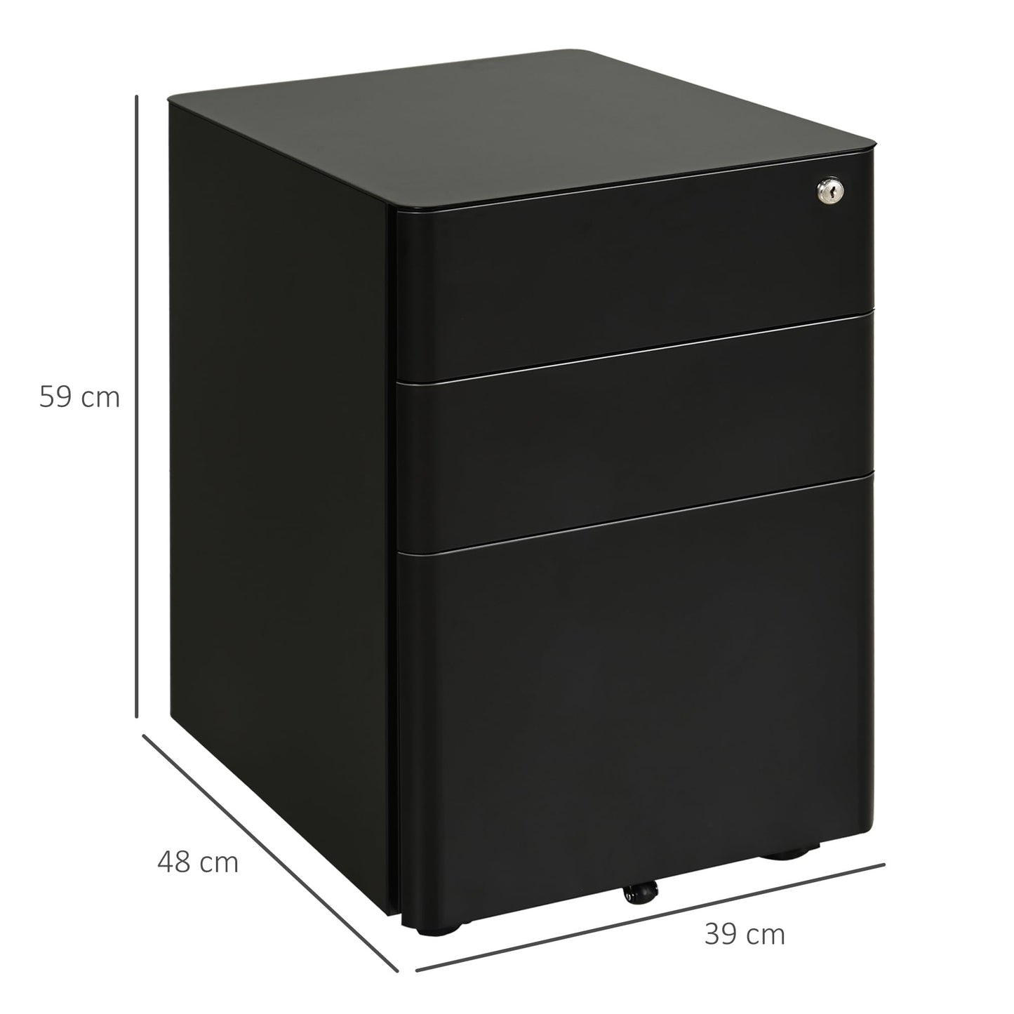 - Vinsetto Lockable File Cabinet with 3 Drawers, Steel Rolling Filing Cabinet with 5 Wheels -