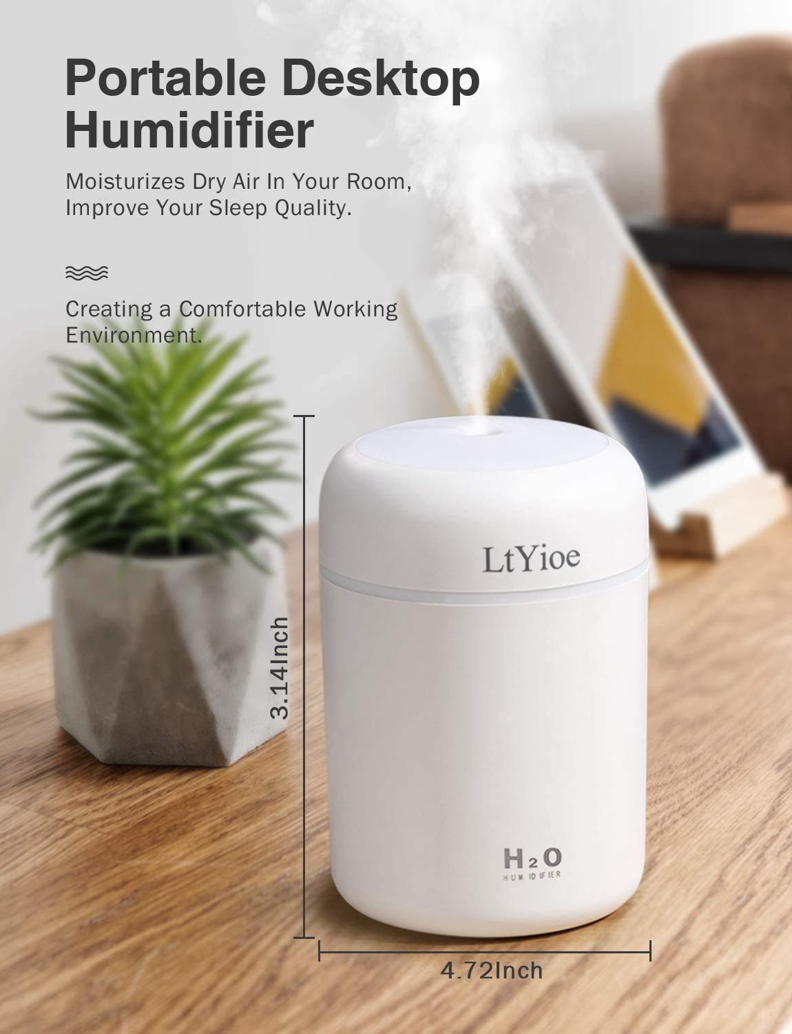 - LtYioe Humidifier | Portable Mini Humidifiers | 2 Mist Modes and Auto Shut-Off -