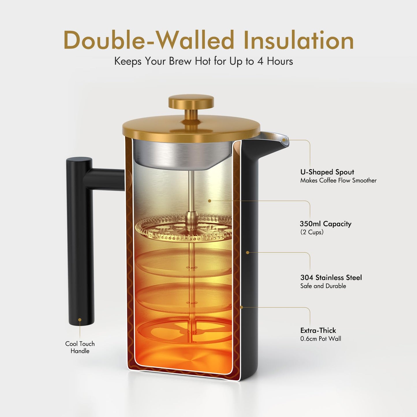 - Enfmay Cafetière 350ml Stainless Steel French Press Coffee Maker -