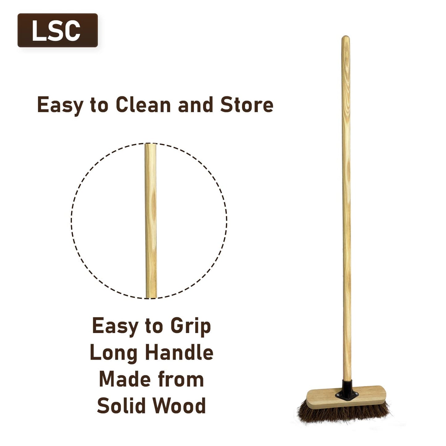 - LSC 10” Broom | Outdoor Yard Broom | Stiff Sweeping Brush | Wooden Handle -