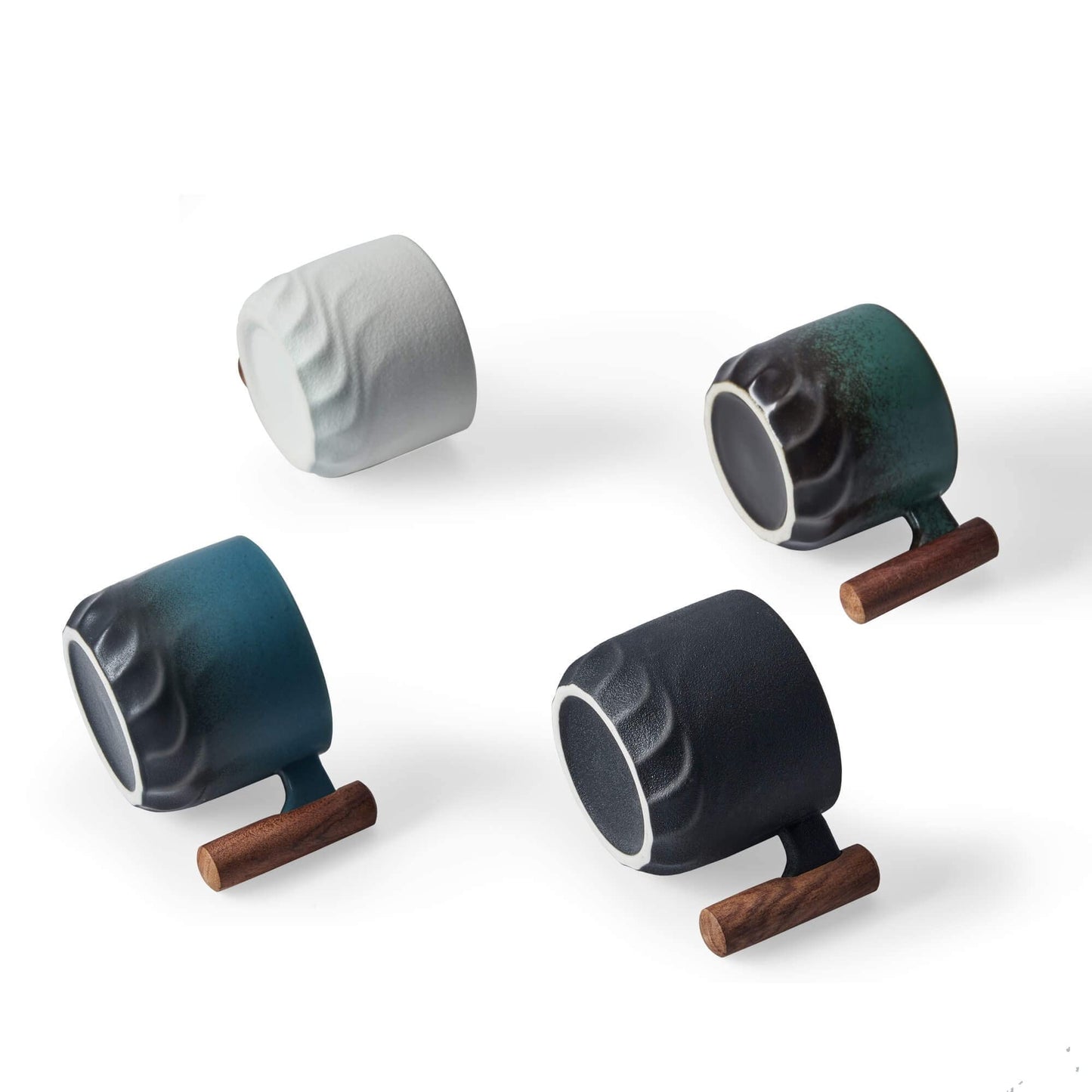 BlogBlog Ceramic Espresso Cups with Wooden Handle Espresso Shot Cups Ceramic Tea Cups Porcelain Demitasse Cups for Coffee or Tea, 3oz (black, 2)