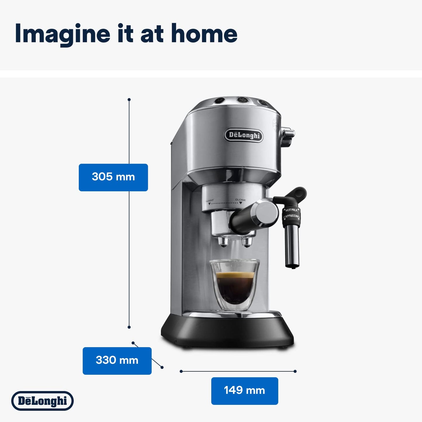 De'Longhi Dedica Style, Traditional Pump Espresso Machine, Coffee and Cappuccino Maker, EC685M, Silver
