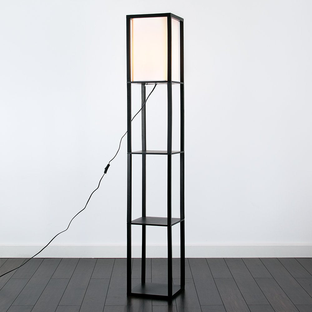 - MiniSun, Wooden Floor Standard Lamp with Shelves Living Room Lounge Light -