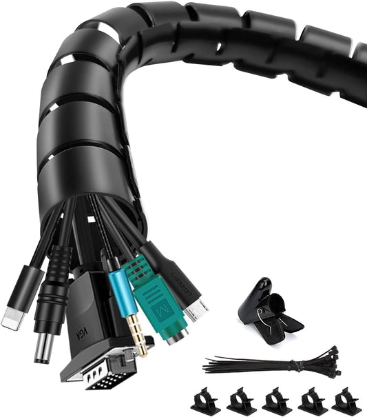 - Shinfly Cable Management Sleeve | 3m/9.8ft | Wire Sleeve with 20pcs Zip Ties | 5 Adhesive Cable Clips | Wire Organizer for TV PC & Home | Black -