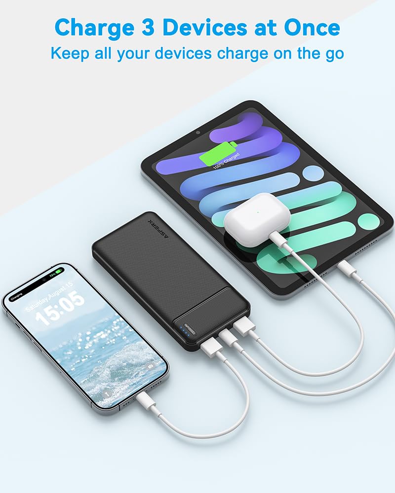 AsperX 2-Pack Power Bank Portable Charger Fast Charging 10000mAh, PowerBank USB C Input and Output, Battery Pack Compatible with iPhone, Samsung, Huawei, iPad, Tablets and More