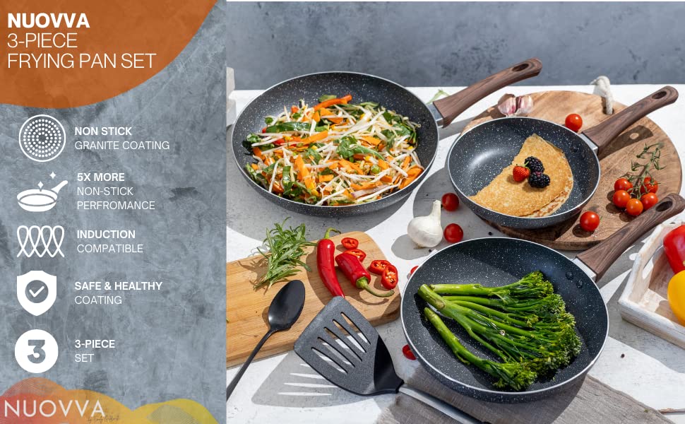 - Nuovva Induction Hob Pan Set | 3pcs Non Stick Chefs Pans –