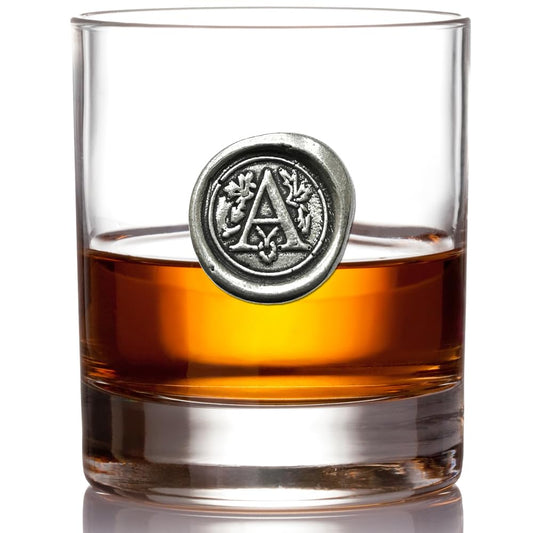 - English Pewter Company 11oz Whisky Glass Tumbler with Monogram Initial -