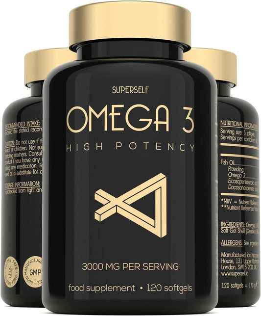 - Fish Oil Omega 3 Capsules High Strength | 3000mg Triple Potency | Easy to Swallow -