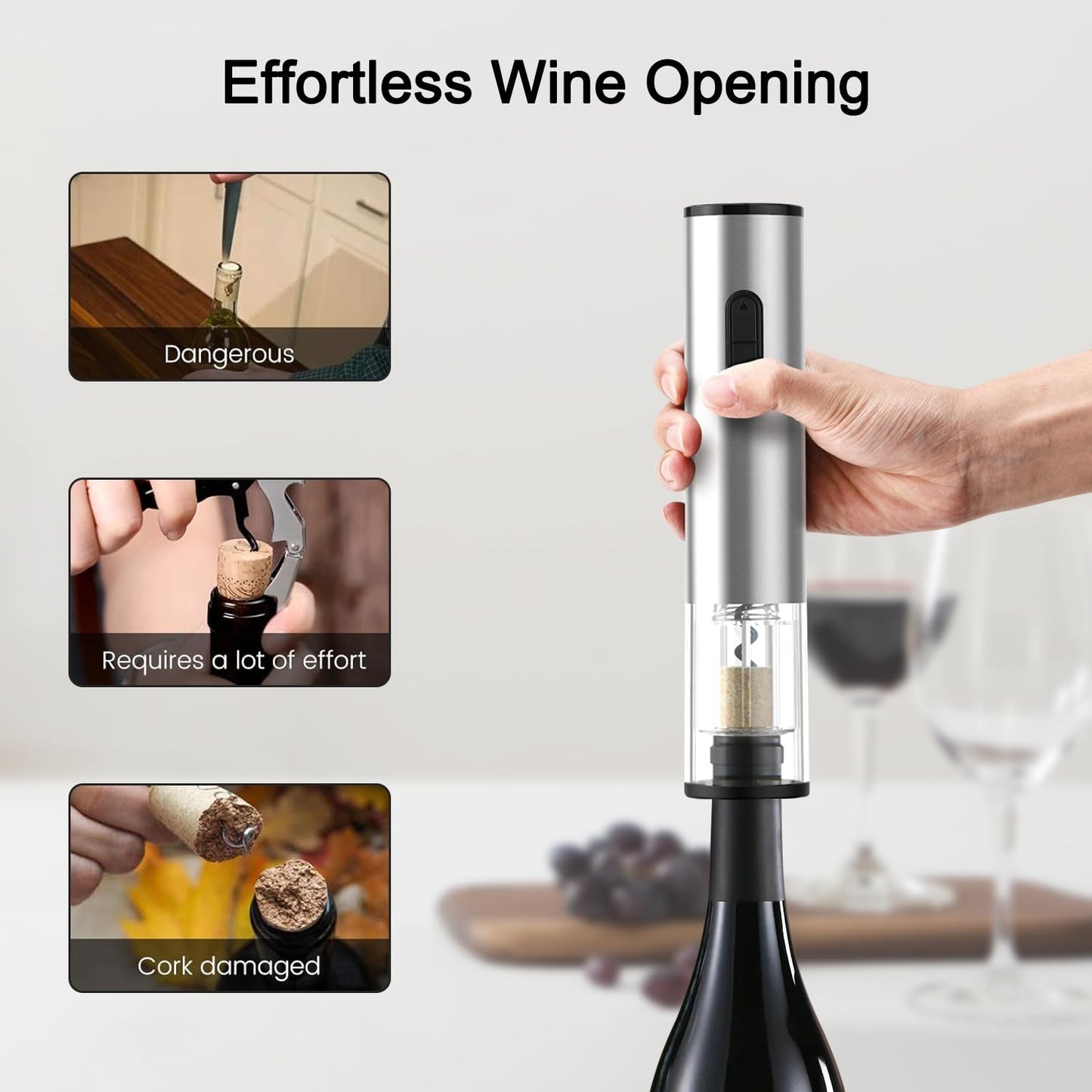 - ELMWAY Electric Wine Opener Set |Wine Bottle Corkscrew Opener with Foil Cutter -