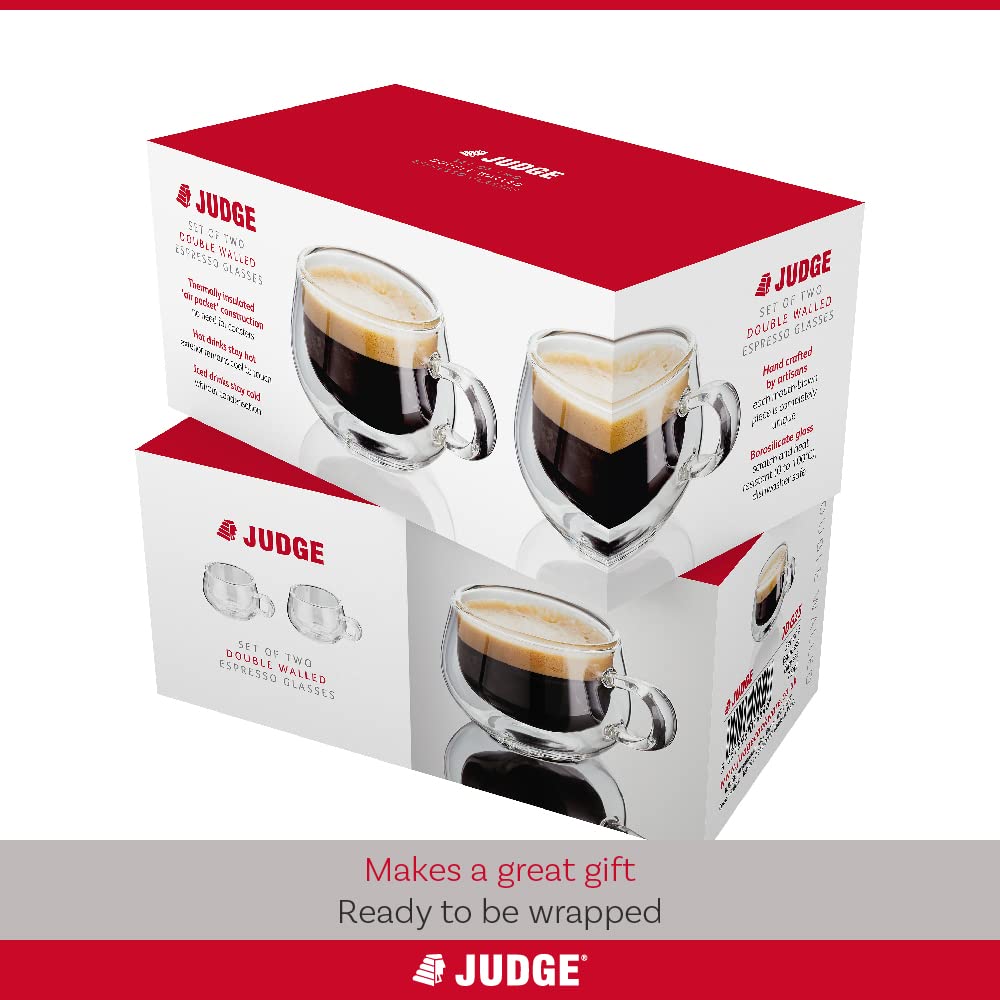 - Judge Double Walled Glass Espresso Coffee Handled Cups | Set of 2 | 75ml -