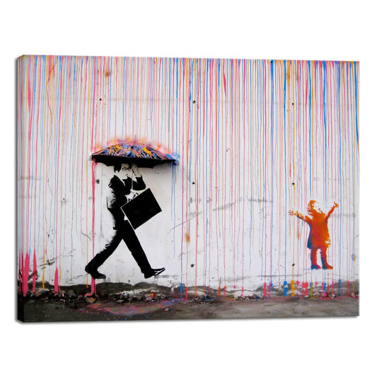 - Banksy Raining Day - Colorful Graffiti - Street Paintings Wall Art
