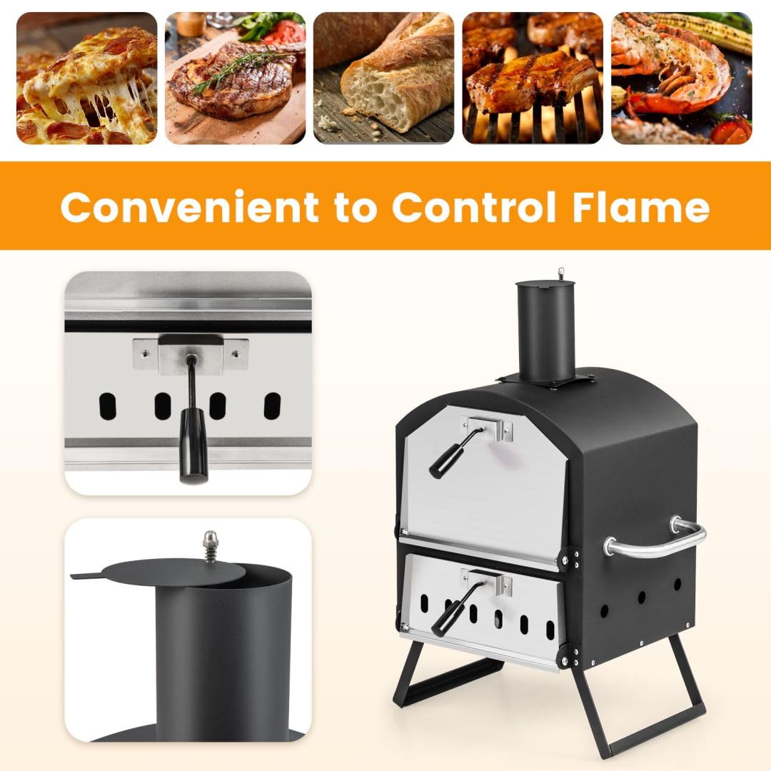 - TANGZON Outdoor Pizza Oven | 2 Tier Wood-fired Pizza Maker | Waterproof Cover -