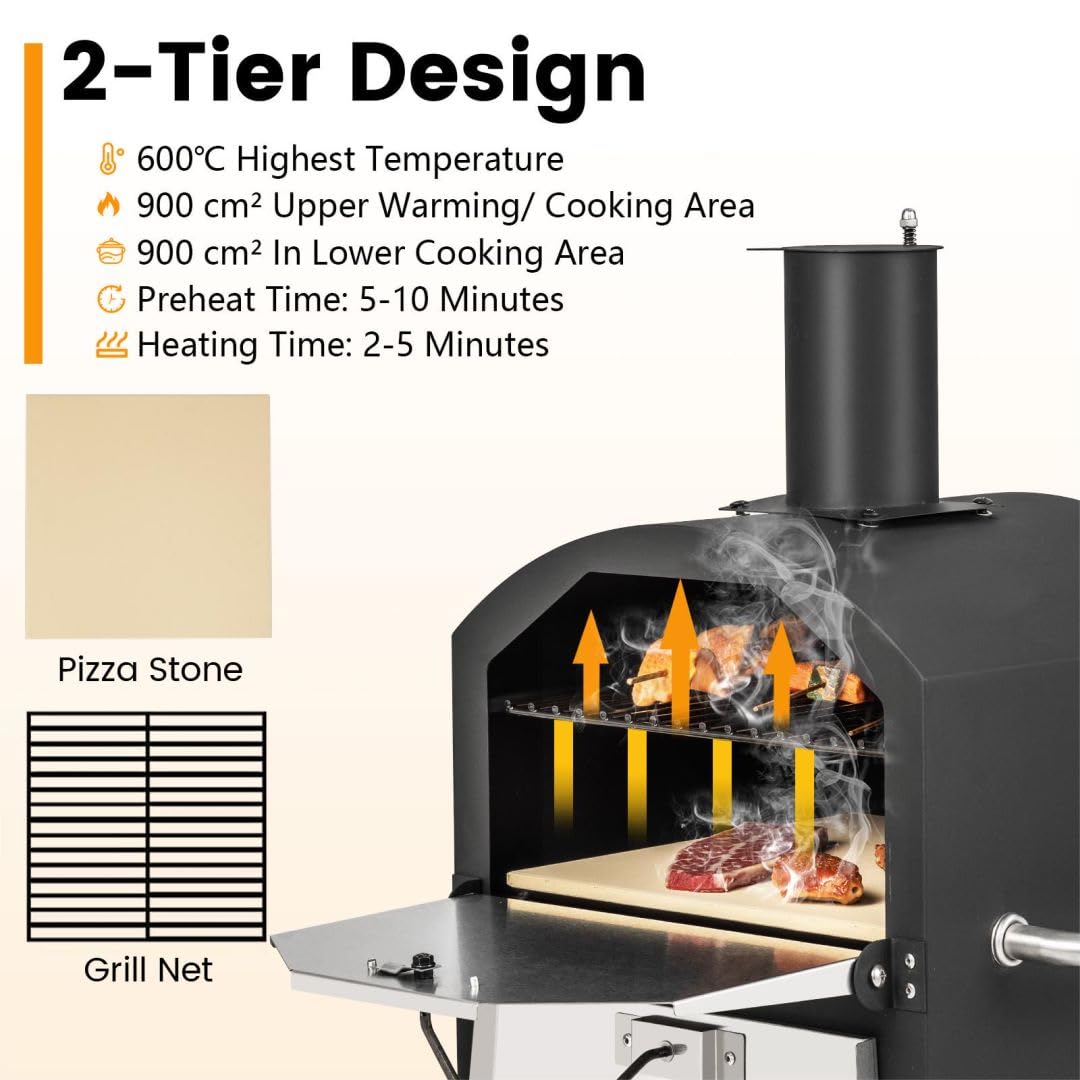- TANGZON Outdoor Pizza Oven | 2 Tier Wood-fired Pizza Maker | Waterproof Cover -