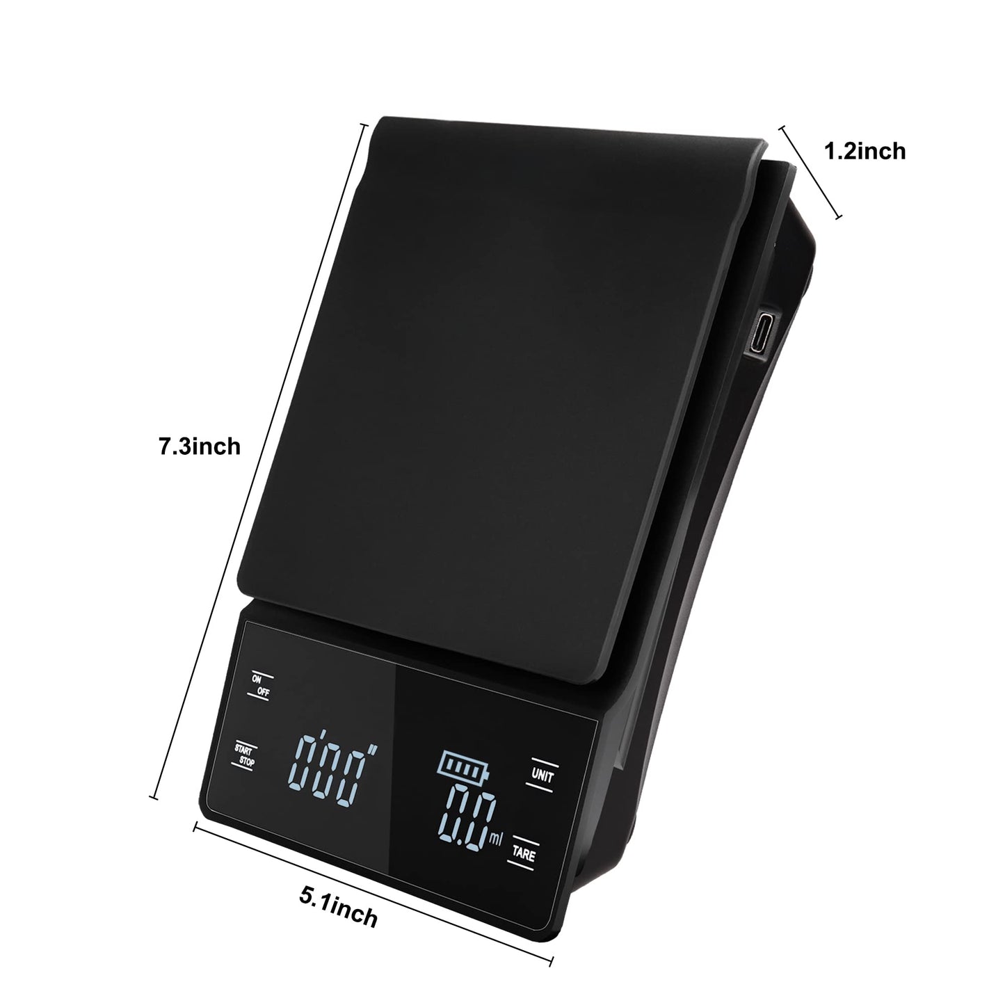 bemece Digital Coffee Scales with Timer,0.1g/3KG High Precision Kitchen Scale with Large LED Display,Waterproof Electronic Espresso coffee Weighing Scales(Type C charging cable)