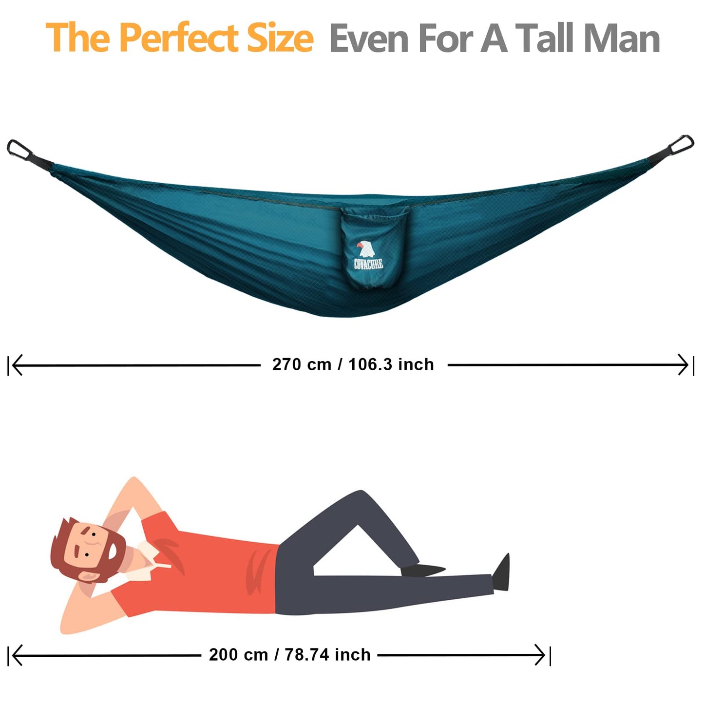 COVACURE Camping Hammock - 270 * 150cm Ultralight 70-Denier Durable & Breathable Nylon Travel Hammocks with Two 10FT Tree Straps for Outdoor Camping Accessories (330lbs Capacity), Blue