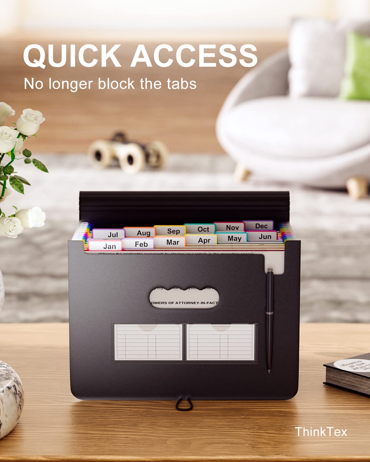 - ThinkTex Accordian File Organiser | 12 Pockets Expanding File Folders | Portable Monthly Bill Receipt Organiser | Colorful Tabs | Letter/A4 Size -