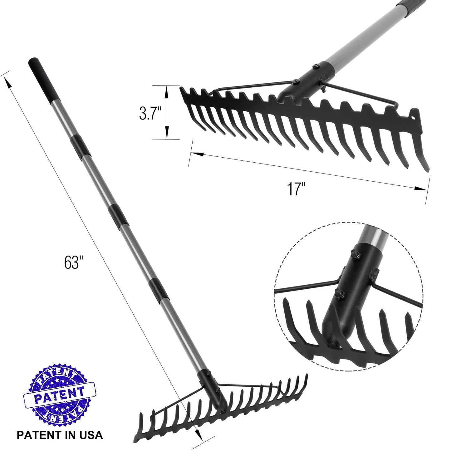 - Walensee 5.4FT Bow Rake Heavy Duty Garden Rake with Stainless Steel Handle