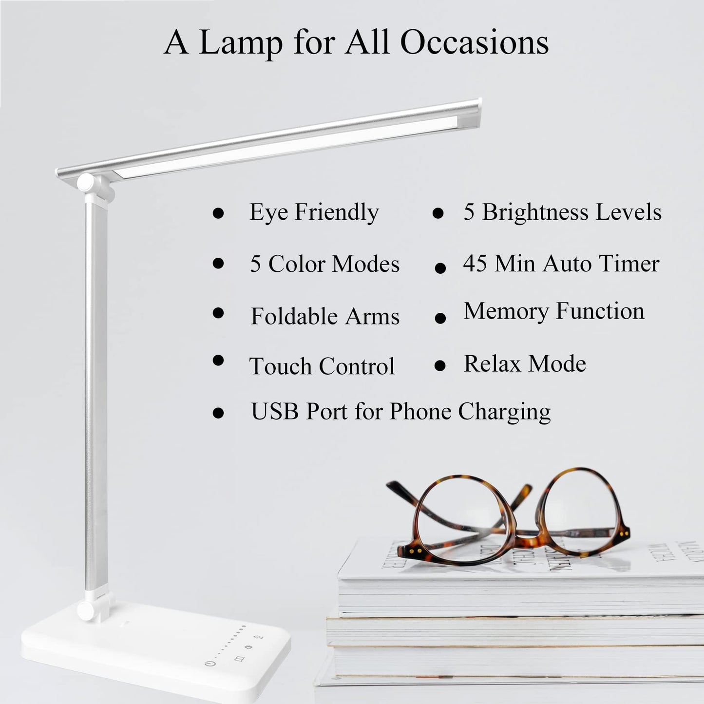 - Qualore Desk Lamp |LED Table Lamps | USB Charging Port | 5 Color Mode -