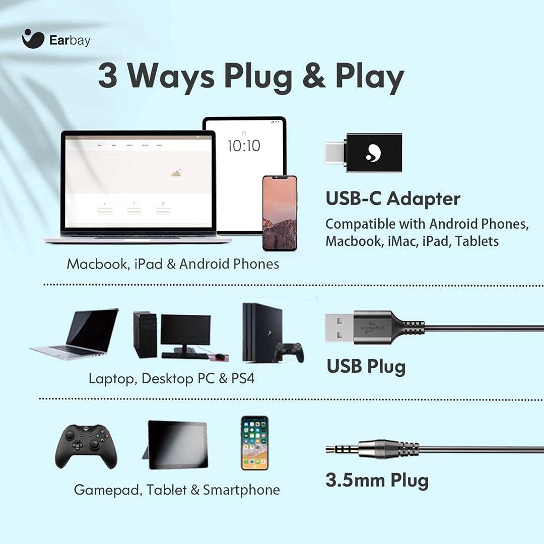 - Earbay USB Headset With Microphone For Laptop | PC Headphones With Mic Noise Cancelling -
