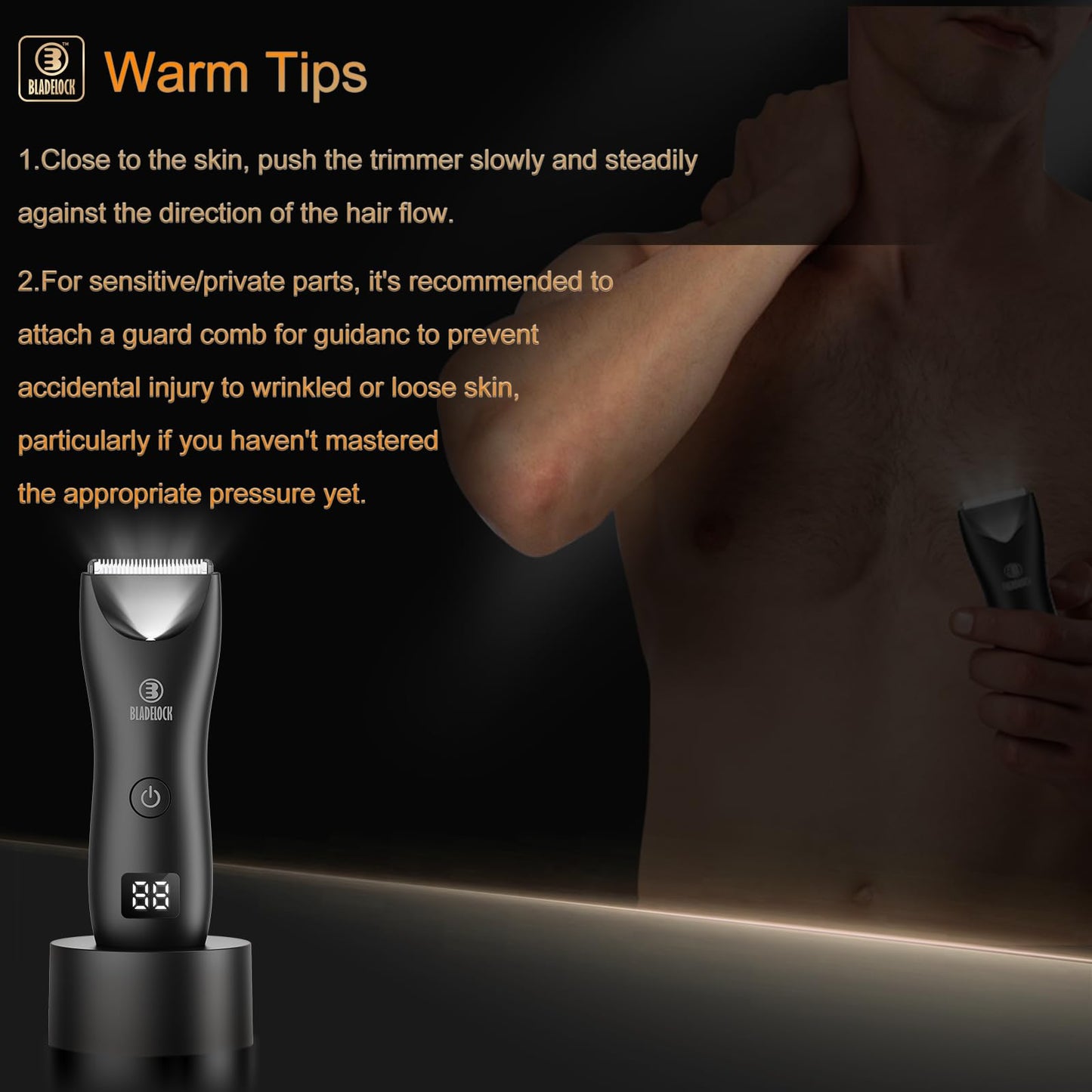 Body Hair Trimmer for Men, Electric Hair Clippers Ball Trimmer with Skin-Safe Blade, Waterproof Pubic Groin Hair Trimmer Grooming Kit with LCD Display & Recharge Dock