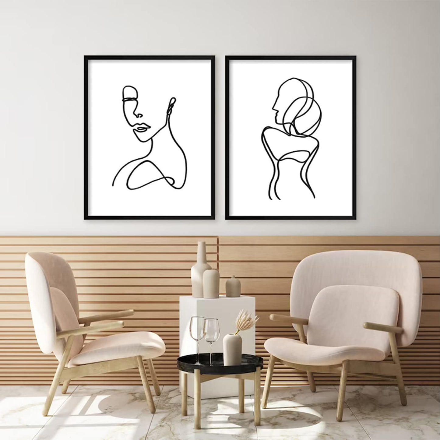 3 Pcs Poster Minimalist Line Art Prints Abstract Line Wall Artwork Art Poster Waterproof Black White Face Drawing Paintings Picture Hanging Kit for Bedroom Living Room, 8 x 10 Inch