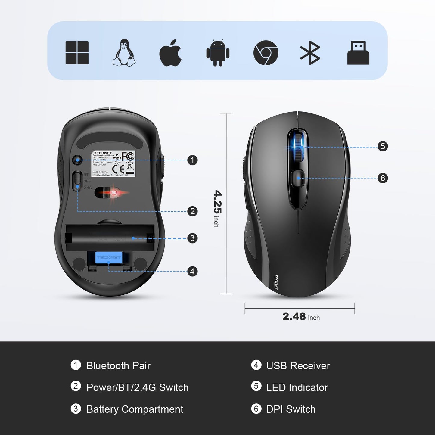 - TECKNET Bluetooth Mouse | Multi-Device Wireless Mouse | Bluetooth -