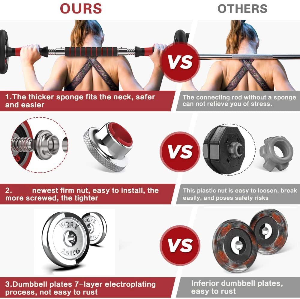 - HAKENO Adjustable Weights | Dumbbell Barbell Set | Anti-Slip Metal Handle | 3-in-1 Cast Iron Dumbbells Set -