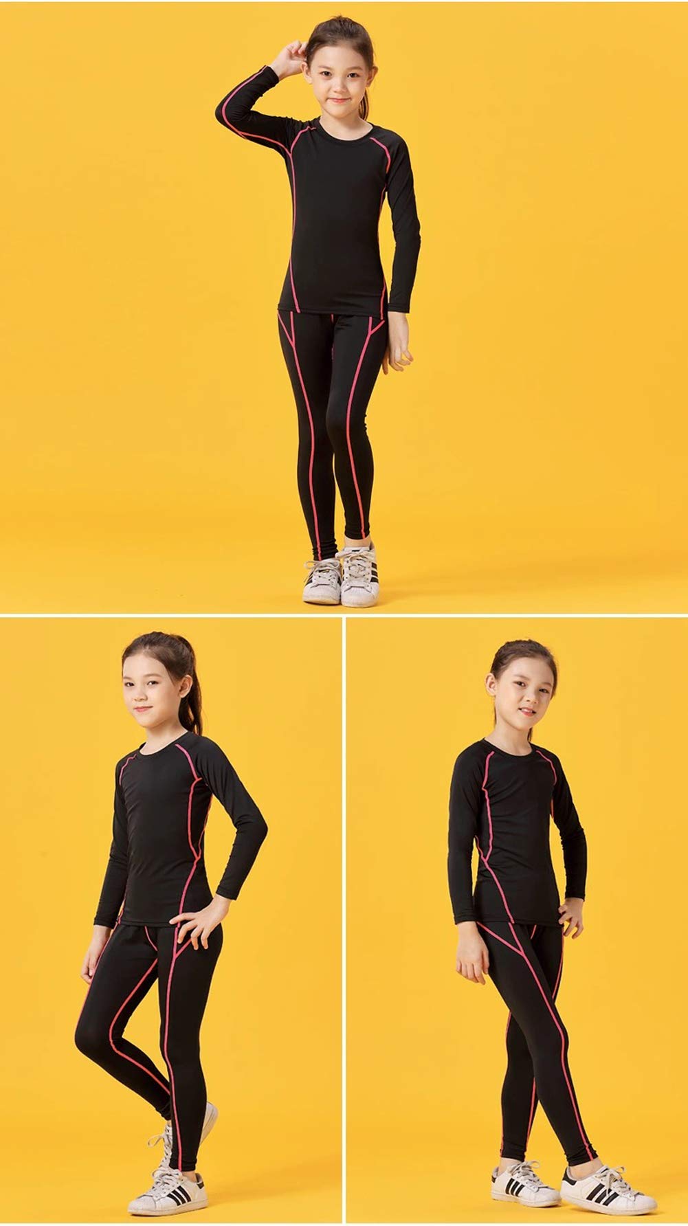 Coralup Compression Sets Sport Base Layer Kids Thermal Underwear Suits Fitness Clothing 2PCS Pink 6-7Years