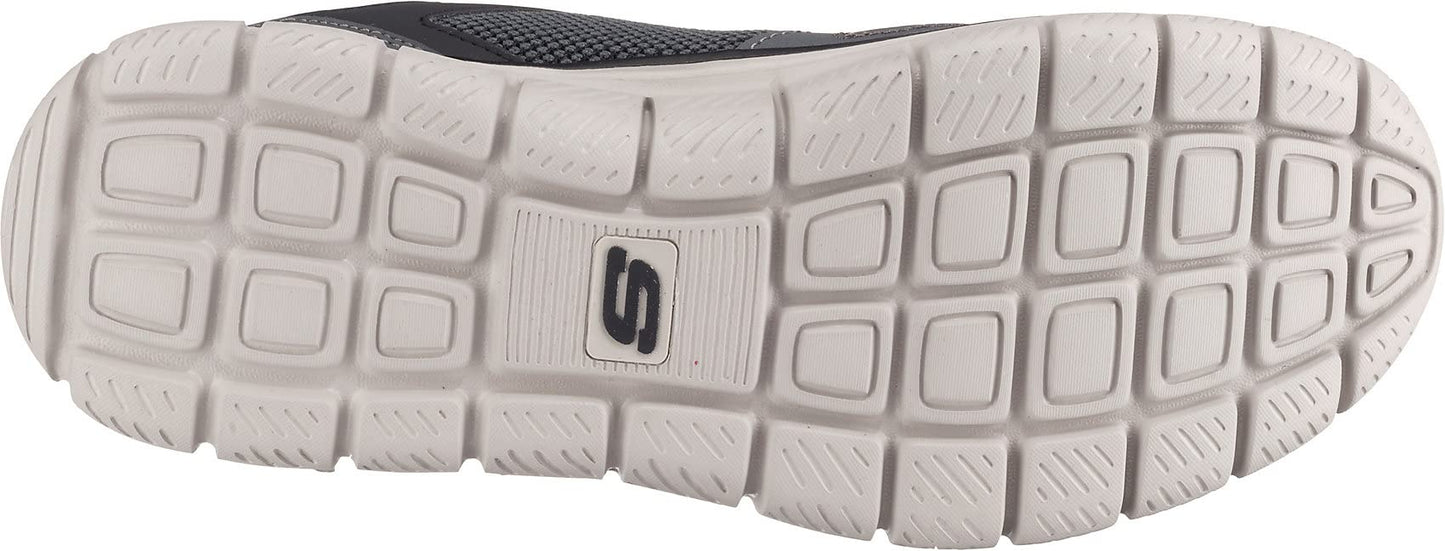 - Skechers Men's Track Bucolo Trainers | Charcoal Black Leather Mesh Lime Trim -