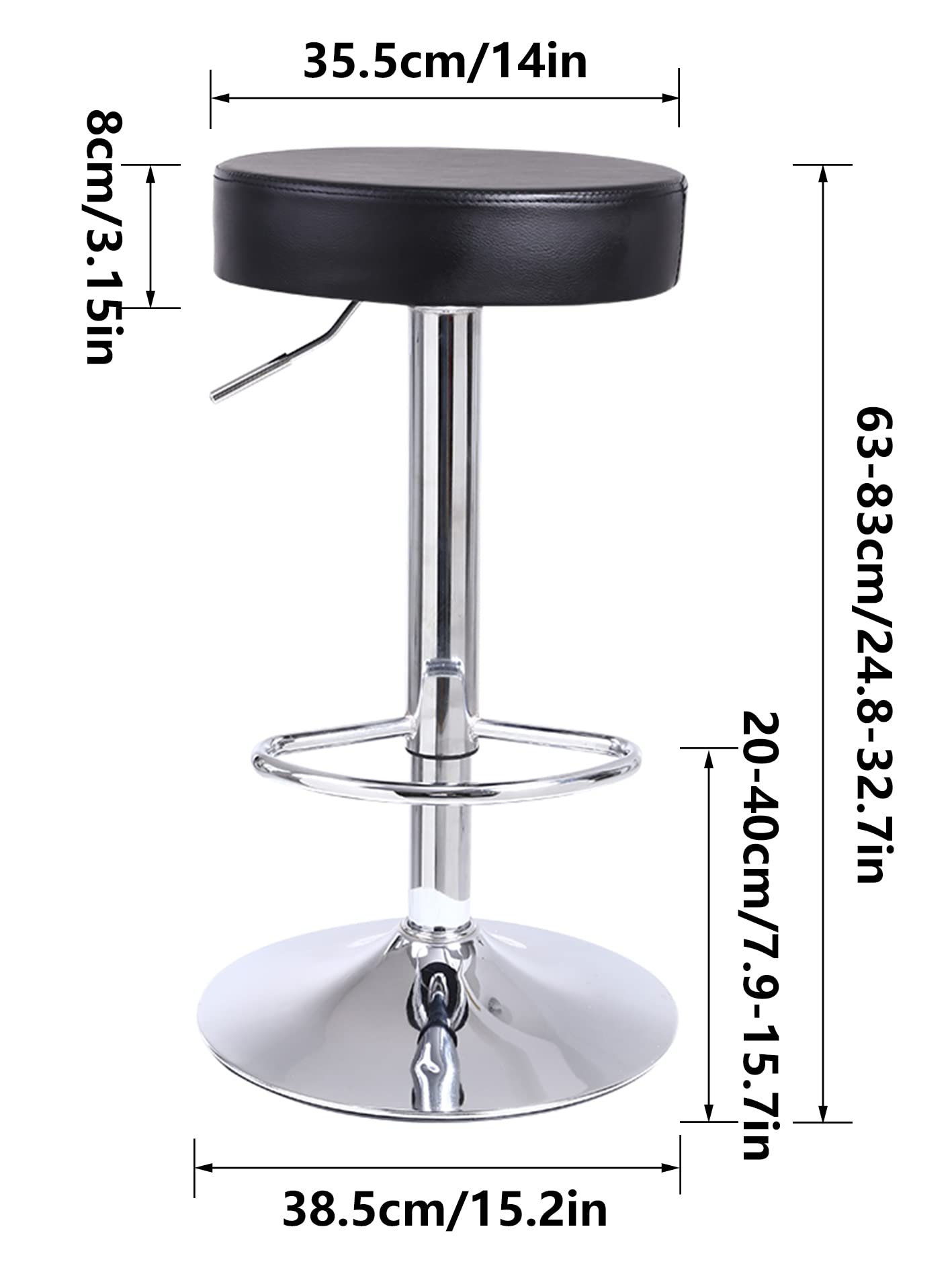 - KKTONER Round Bar Stool | PU Leather with Footrest | Height Adjustable | Swivel Pub Chair -