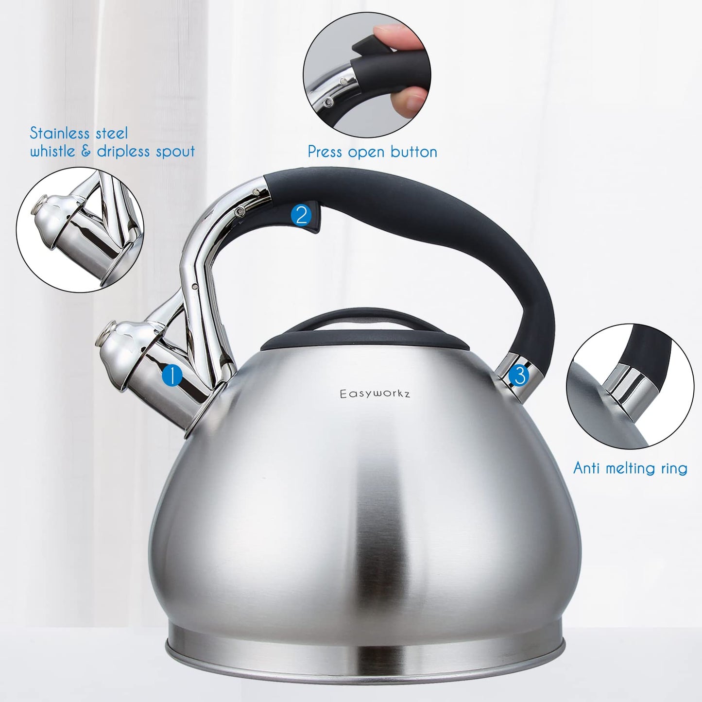 - Easyworkz Whistling Stovetop 3.0l Tea Kettle -