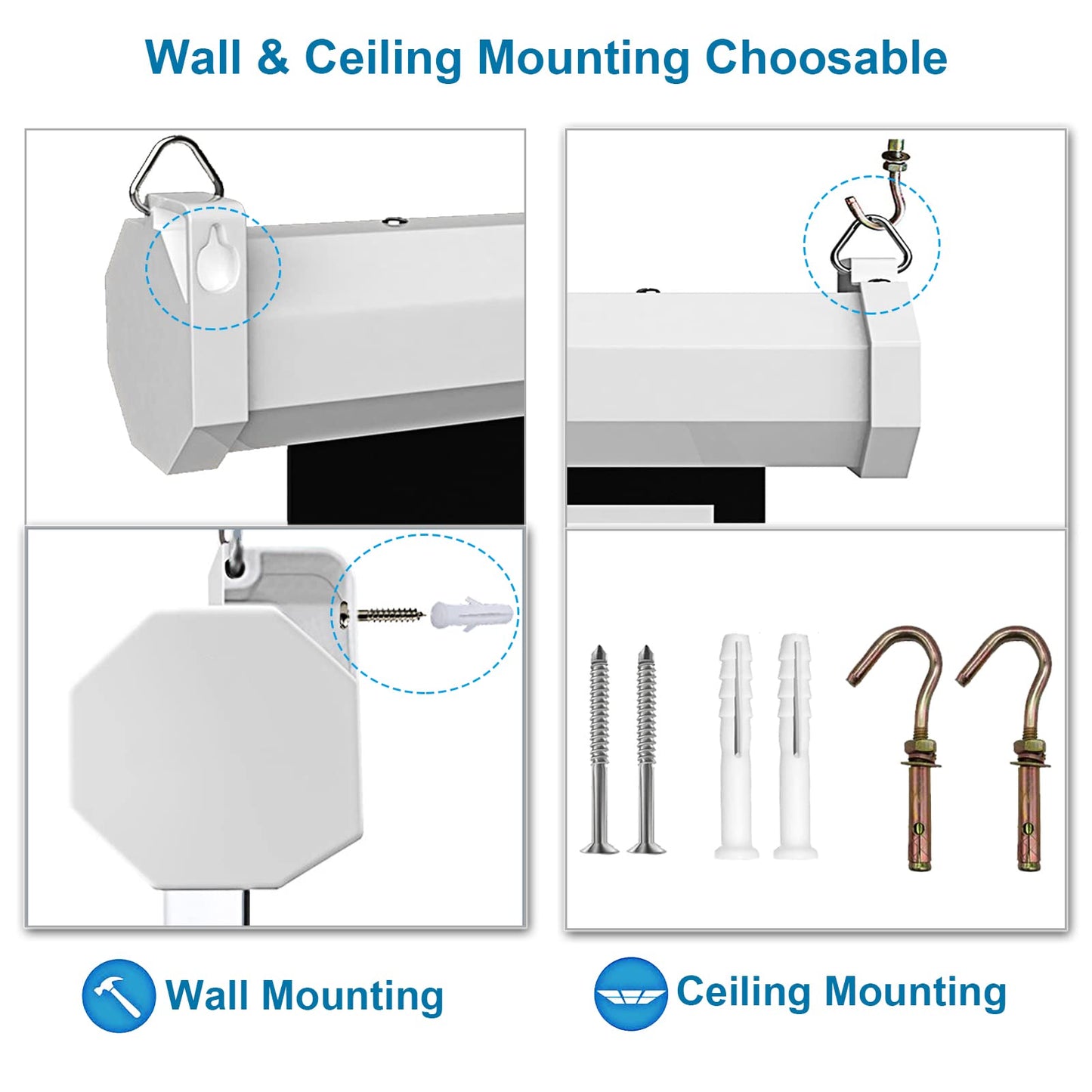 - INMOZATA Pull Down Projector Screen | 100" Wall & Ceiling Mounted HD Projection Screen -