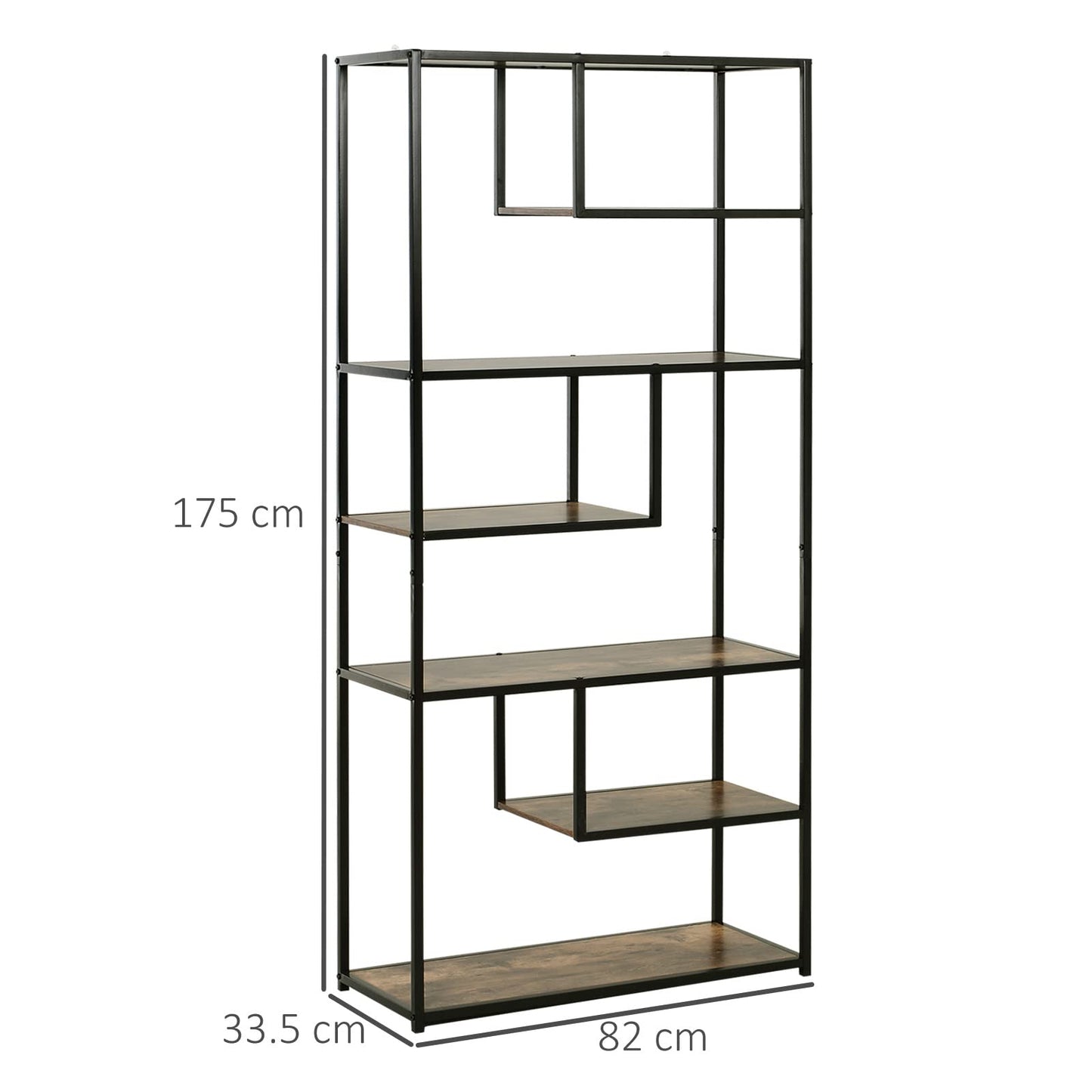 - HOMCOM 6 Tier Bookcase | Industrial Tall Shelf Unit | Steel Frame -