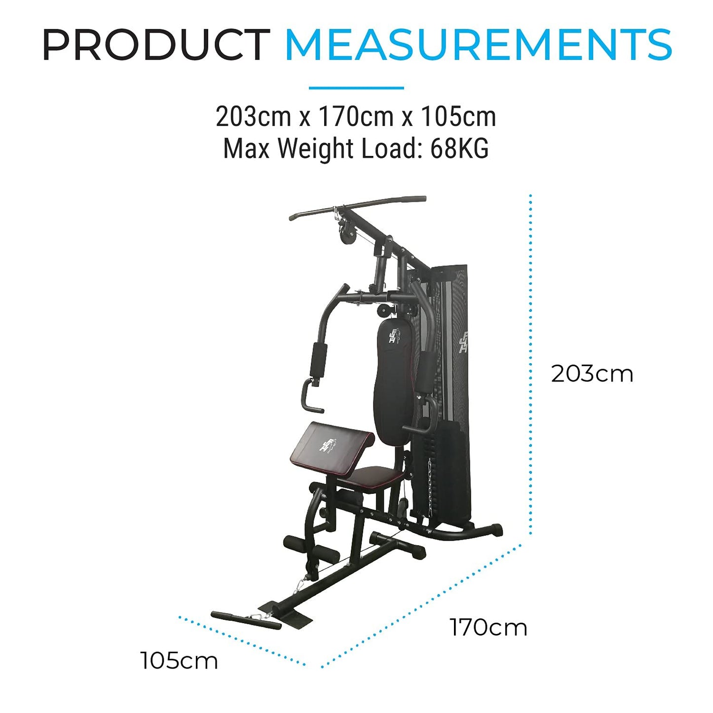 - Fit4home All in One Multi Gym | 68KG Weight Stack Chest Press | Lat Pulldown | Leg Extension Compact Slimline Single Station Multigym -
