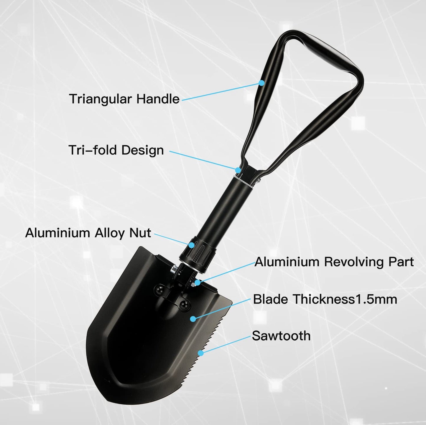 - Camping Shovel | 50# High-Carbon Steel Entrenching Tool | Folding | Portable Shovel For Garden, Hunting, Hiking, Fishing | Black -