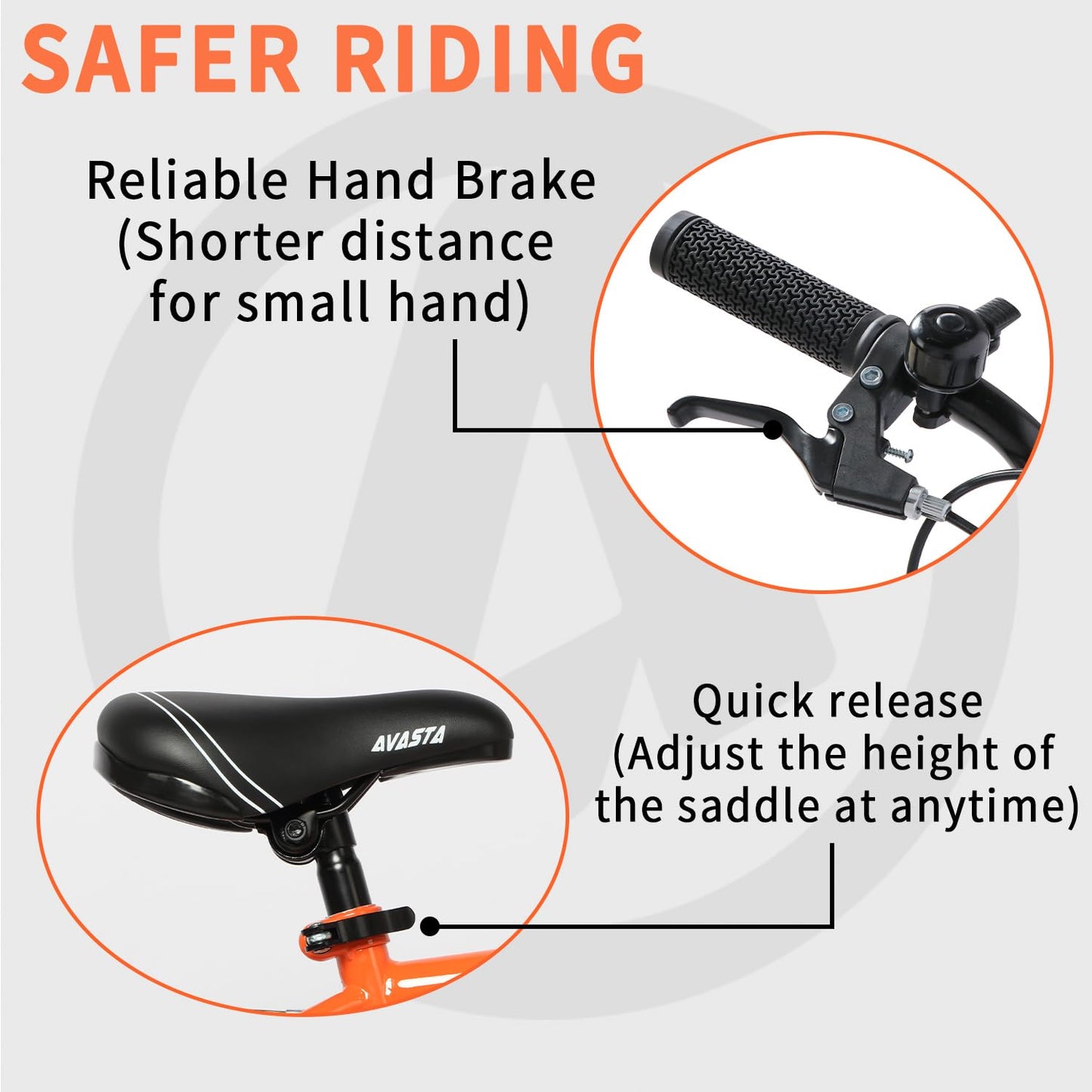 AVASTA 20 inch Kids Bike for 6 7 8 9 10 Years Old Big Kids Boys Girls Teen with Dual Handbrakes & Kickstand and Adjustable Seat,Orange