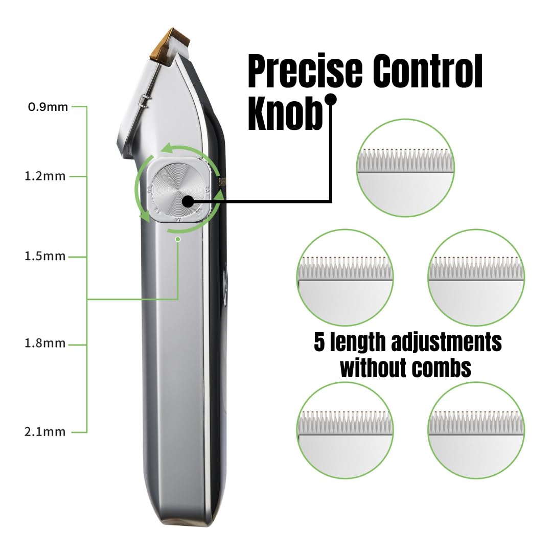 BarberBoss Portable Beard Trimmer Men, Professional Facial Groomer, Men’s Hair Clippers, Self-Sharpening Ceramic Blade, Precision Dial, USB Charging, Red/Green & LED Indicator, QR-2682