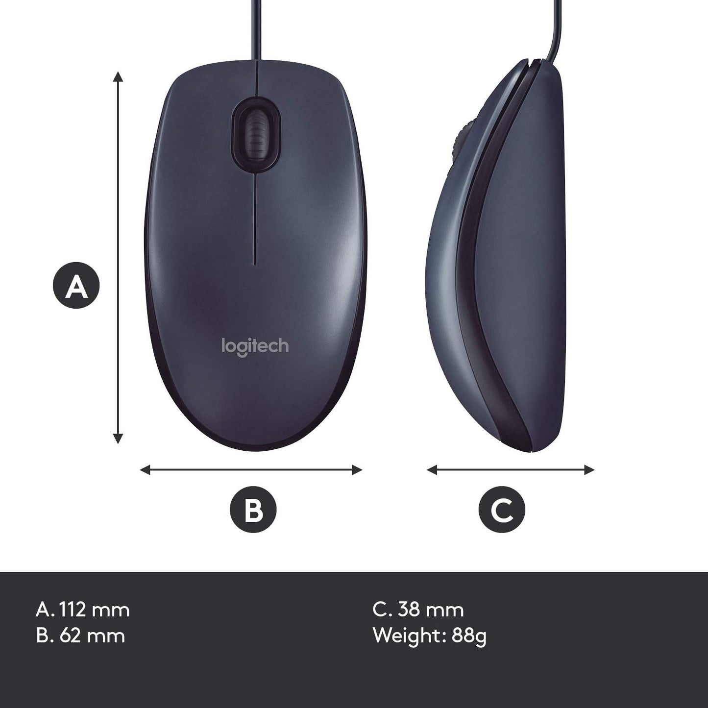- Logitech B100 Wired USB Mouse | 3-Buttons | Optical Tracking -