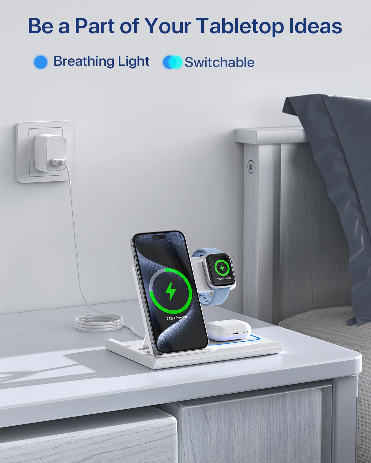 - Wireless Charger,Foldable 3 in 1 Wireless Charger Stand