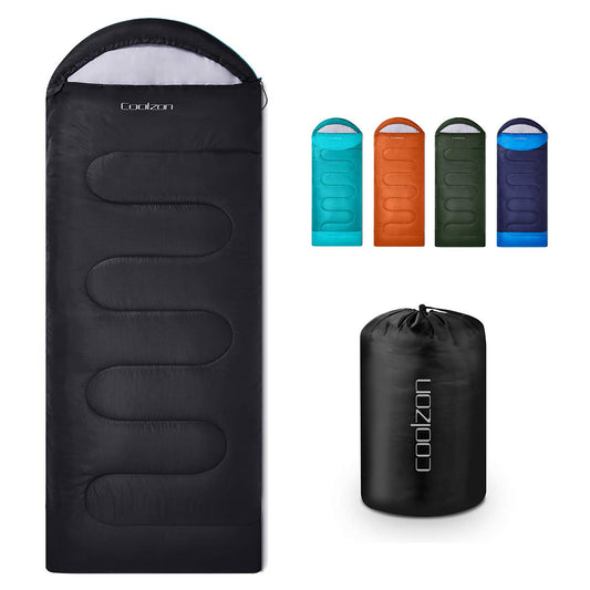 Coolzon Outdoor Sleeping Bag for Camping, for 3-4 Seasons, Adult Blanket, Small Packed Size, Ultralight Carry Bag, Soft, Thick and Warm, for Outdoor Camping, Travel, Hiking, Black