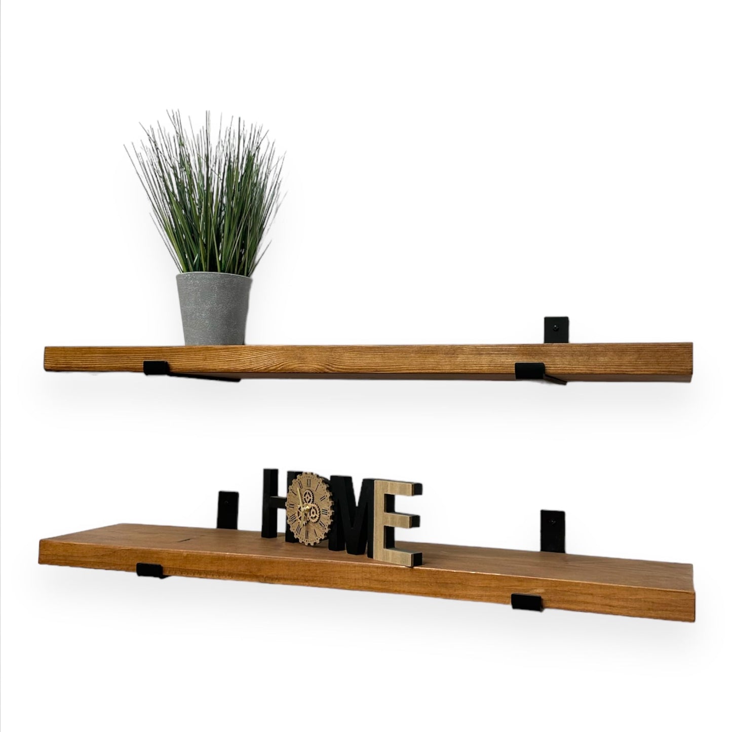 - MKGT Rustic Wooden Shelves | Wall-Mounted Handcrafted Floating Shelves | Set of 2, 50 cm Long -