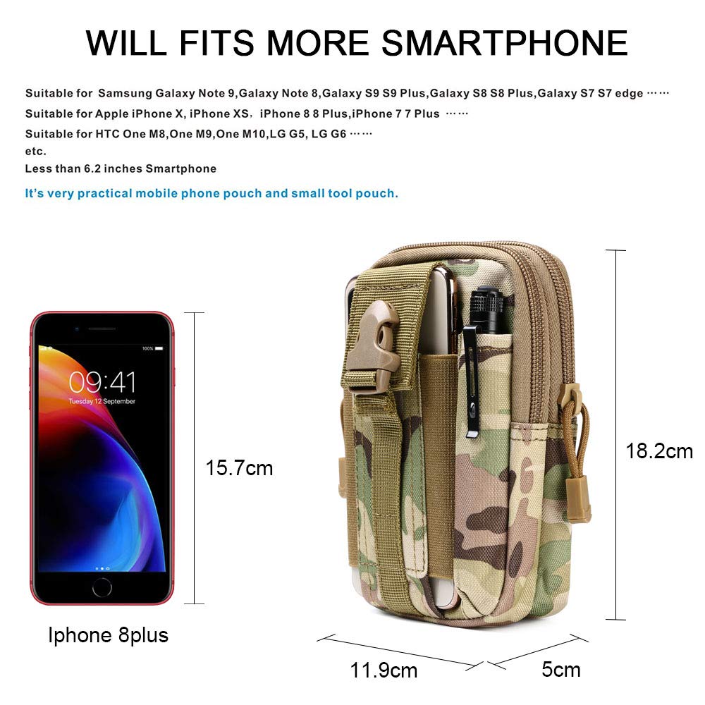 - flintronic Tactical Waist Bags | Universal Outdoor Waist Bag | Molle EDC Pouch + Outdoor Hook | Utility Gadget Waist Bag with Cell Phone Holster for Sports, Hiking, Camping, Traveling (CP Camouflage) -