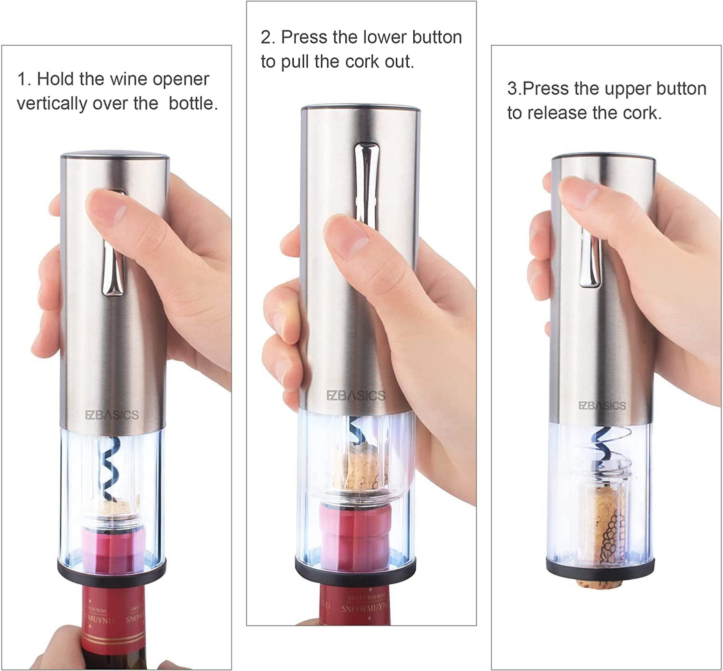 - EZBASICS Electric Wine Bottle Opener kit | Rechargeable Automatic Corkscrew -